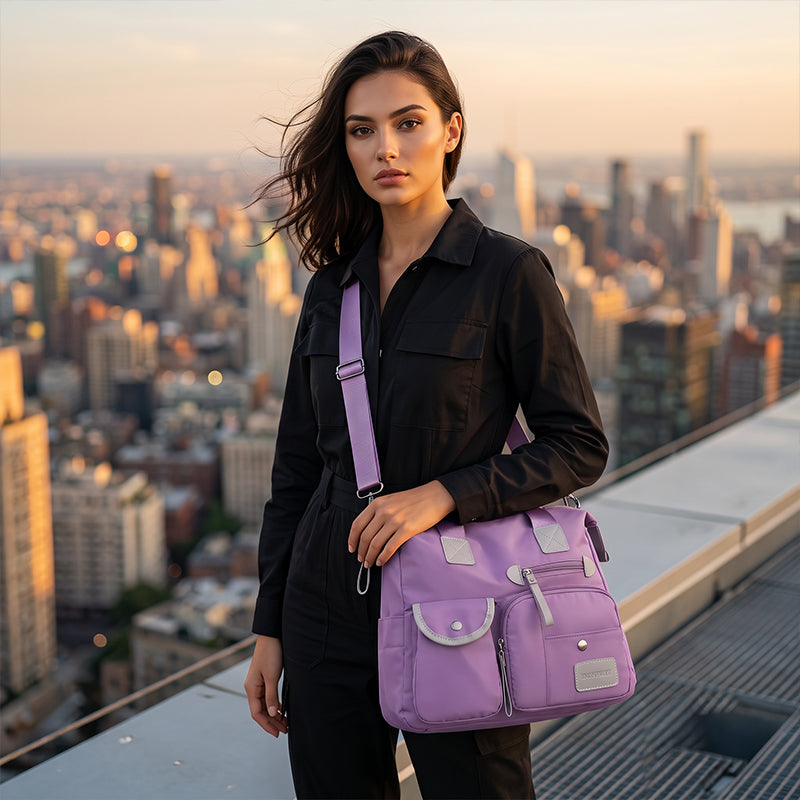 Tote bag three-way carry view