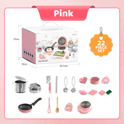 🍳50% OFF NOW! Kids Real Cooking Mini Kitchen Set, 22 PCS Functional Real Cookware Toy, Safe Mini Stove Cooking Playset for Little Chefs, Pink & Blue Available