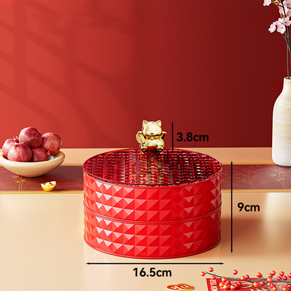 Festive Chinese Red Snack Storage Box Elegant Diamond Pattern Dried Fruit Tray