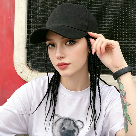 Baseball Cap with Attached Braids