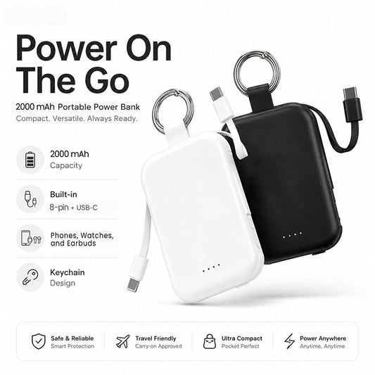 3-in-1 Mini Keychain Power Bank with Dual Cables