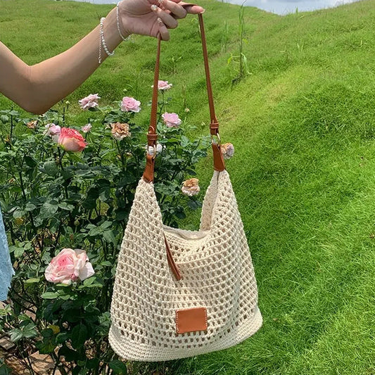 🌴Woven Tote Hot Arrival 50% Off👜Roomy Summer Essential🛍️ Beige knitted bag, spacious |