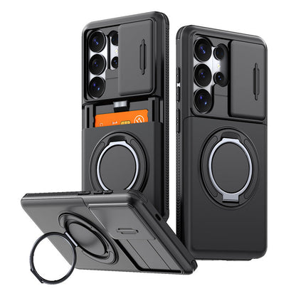 📱2-in-1 Shockproof Phone Case with Hidden Card Holder & Rotatable Stand