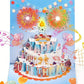 Birthday Cards With Fireworks & Pop Up Cake & Blow-able Music