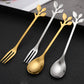 Vintage Leaf-Shaped Stainless Steel Teaspoon & Dessert Fork