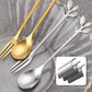 Vintage Leaf-Shaped Stainless Steel Teaspoon & Dessert Fork