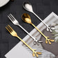 Vintage Leaf-Shaped Stainless Steel Teaspoon & Dessert Fork