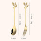 Vintage Leaf-Shaped Stainless Steel Teaspoon & Dessert Fork