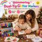 12 Pack Dual Tip Glitter Markers and Highlighters Set 24 Colors Double Ended Soft Brush Tip Pens for Student Art Drawing