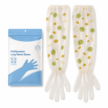Disposable Extra Long CPE Arm Protection Gloves with Elastic Cuff Food Grade Long Sleeve Gloves for Kitchen 10 Pieces