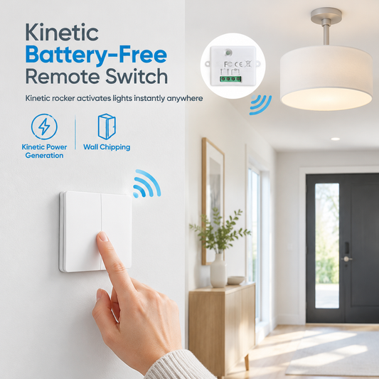 Type 86 -Powered Wireless Remote Light Switch Panel Wire-Free Stick-On Kinetic Rocker Wall Switch