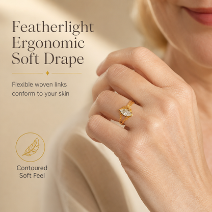 💍Adjustable Gold Color Marquise Cut Zircon Soft Chain Ring for Women Simple Pull Chain Index Finger Ring