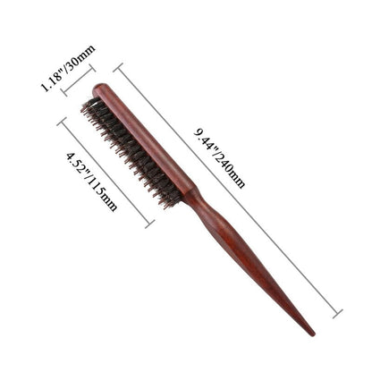 Natural Bristle Hair Styling Comb with Wooden Rat-Tail Handle